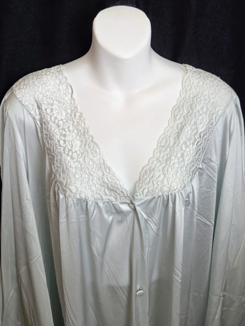 Vanity Fair, Light Mint Green Lace-Trim Long Satin Robe
